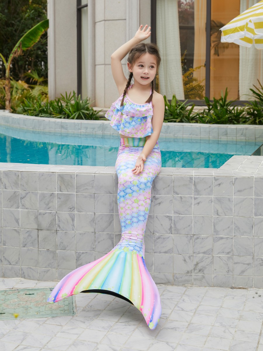 Ropa de sirena para niños de comercio exterior, traje de baño de cola de sirena, vestido de princesa para niñas, traje de baño, traje de rendimiento de secado rápido