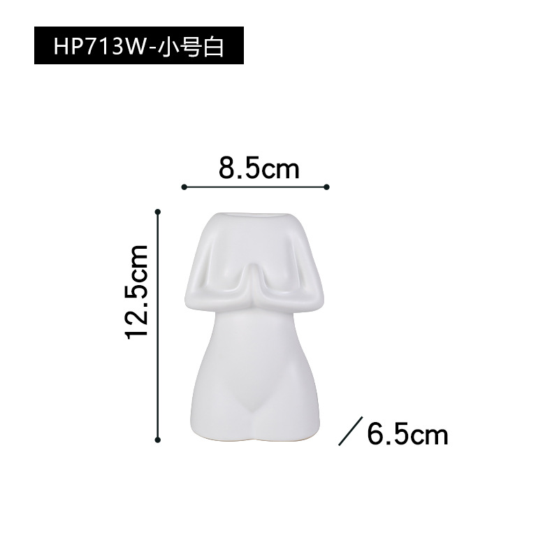 Estilo japonés de cerámica blanco y negro jarrón de yoga decoración de la sala de estar arreglo de flores secas decoración de la sala de té Zen al por mayor