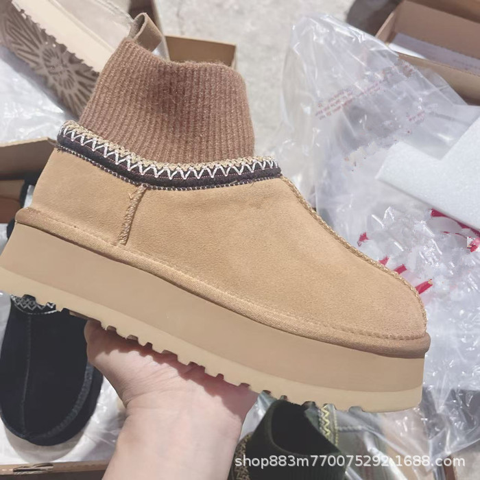 Cross-Border Tazz Snow Boots with Elevated Sock Cuffs, Evq Leather and Fur Integrated, Fashionable Large-Size Women's Snow Boots