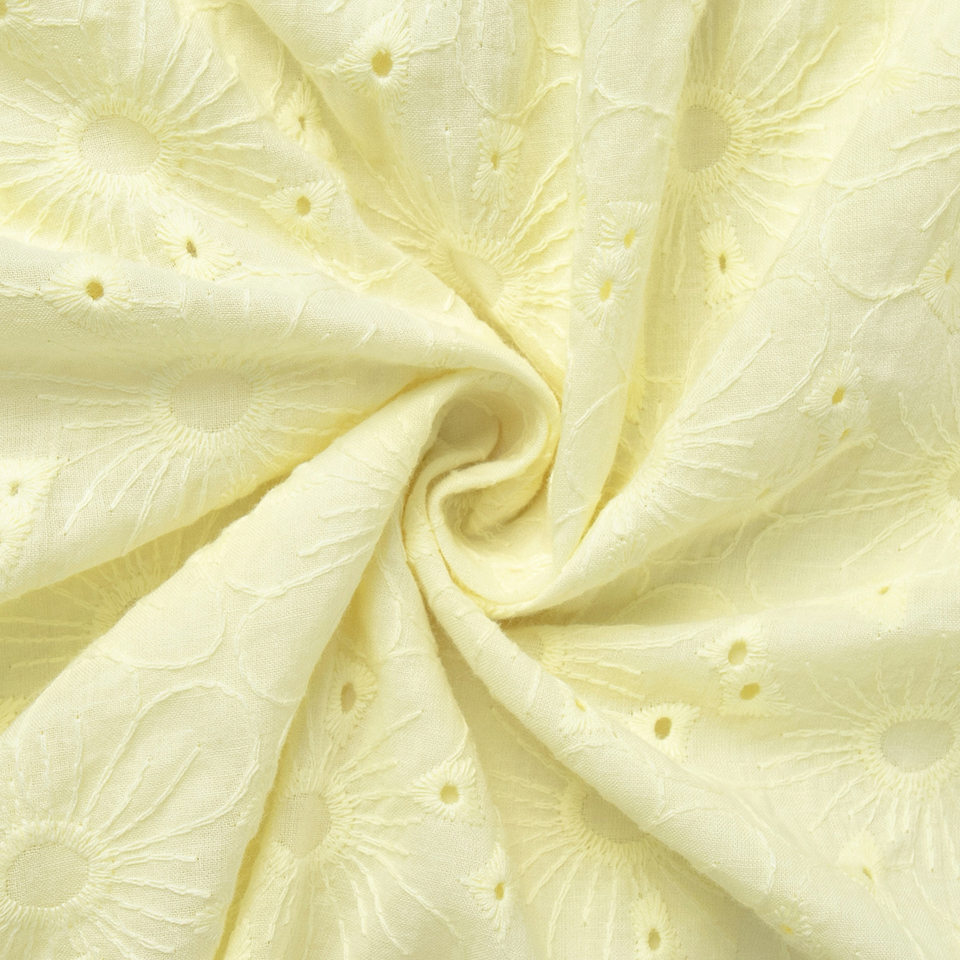 Đầm ngắn cotton màu vàng cổ chữ V thắt eo, tay phồng thêu họa tiết — Màu vàng chi tiết 7
