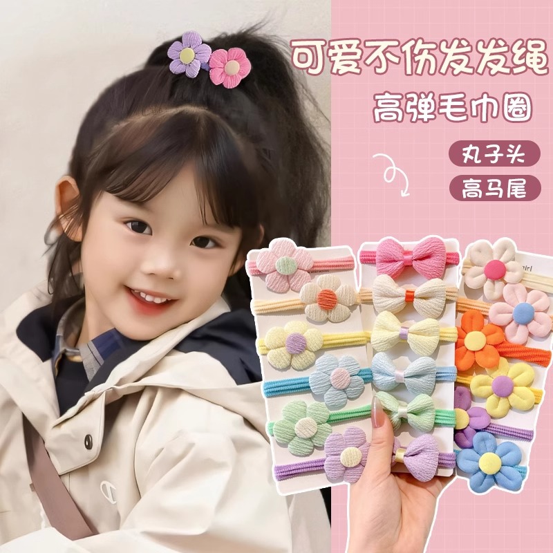 Flores de color cabello para niños no lastiman anillo de cabello para niñas lindas cuerdas de cabeza de cola de caballo alta banda de goma elástica tocado