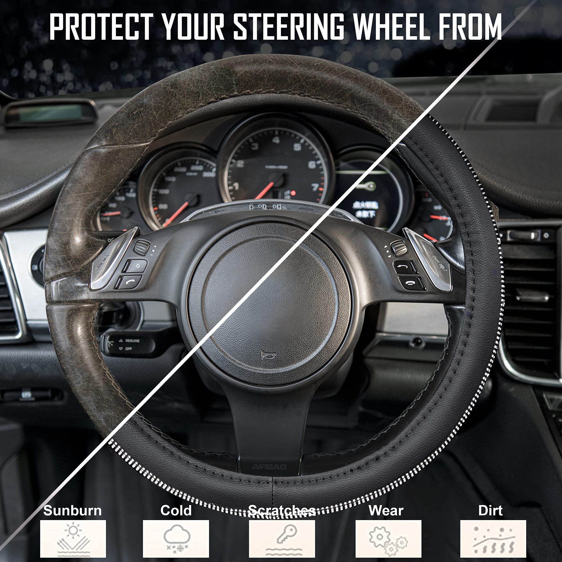 Source Factory Cross-Border Rhinestone-Embellished Leather Steering Wheel Cover Amazon Hot-Selling Rhinestone Car Steering Wheel Cover with Inner Ring and Rhinestones
