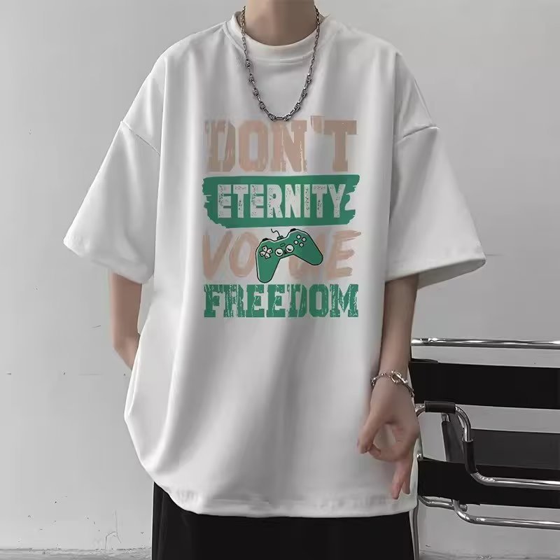 夏の新作半袖ルーズTシャツメンズトレンディカジュアル半袖トレンドTシャツボトリングシャツ五分袖トップ|undefined