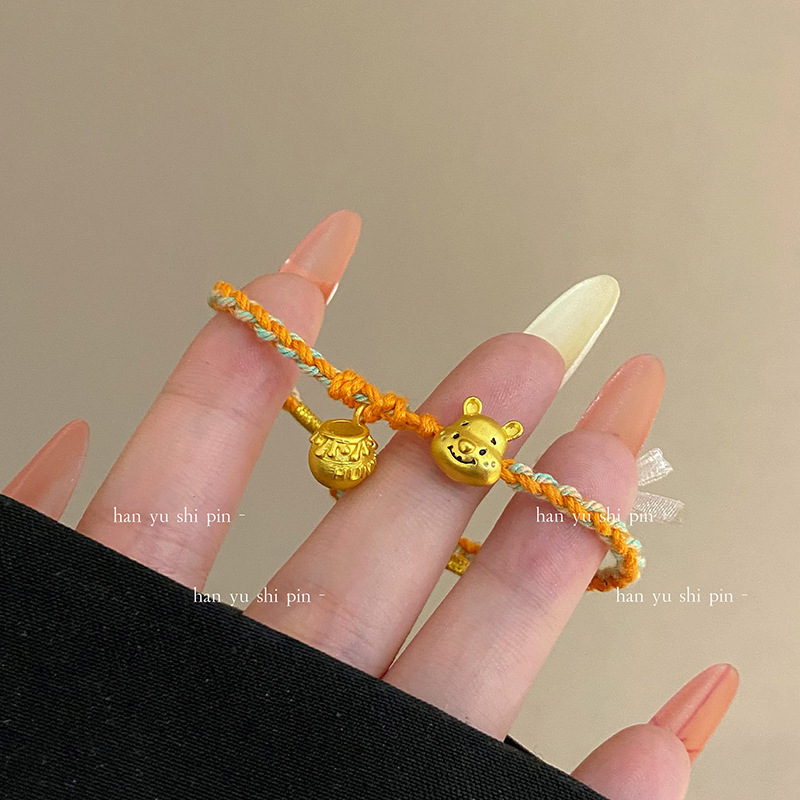 New Cartoon Golden Winnie the Poole Small Honey Jar Pendant Bracelet Fashion Cute Niche Sweet Handmade Woven Hand Rope