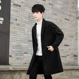New Autumn and Winter Woolen Windbreaker Men's Trendy Casual Outwear Couple Mid-Length Outwear British Style Woolen Men's Clothing