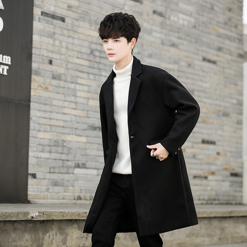 新款秋冬季毛呢风衣男潮流休闲外套情侣中长款大衣英伦风呢子男装