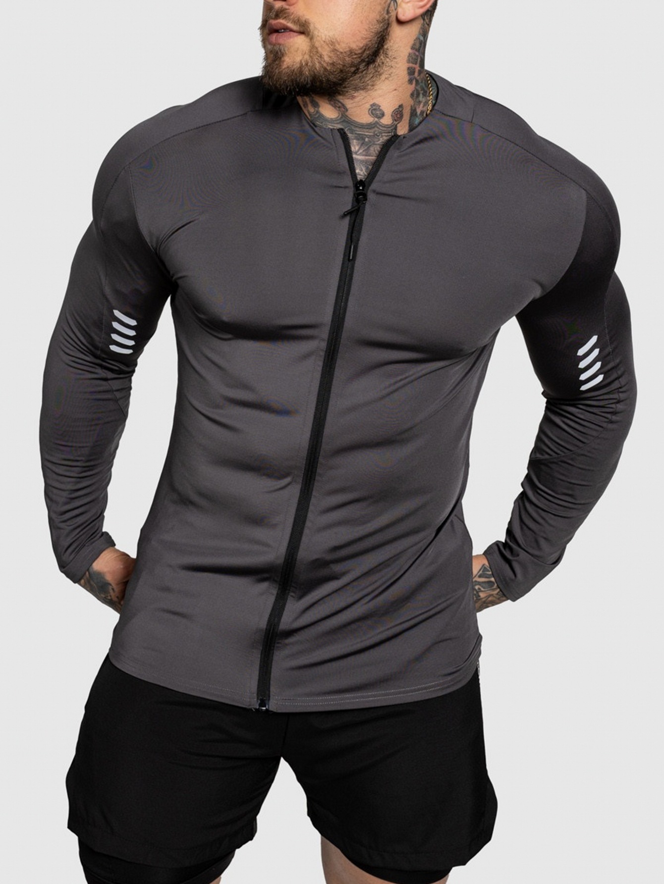Men's Quick Drying Long Sleeve Cardigan Jacket Slim Fit Stretch Sports Fitness Base Layer Training Running Top Trendy Autumn_viptrois.com