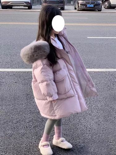 Chic Large Pom-Pom Hooded Cotton Jacket with Thick Long-Sleeved Cotton Coat for Girls - 2025 New Style Warm Outerwear