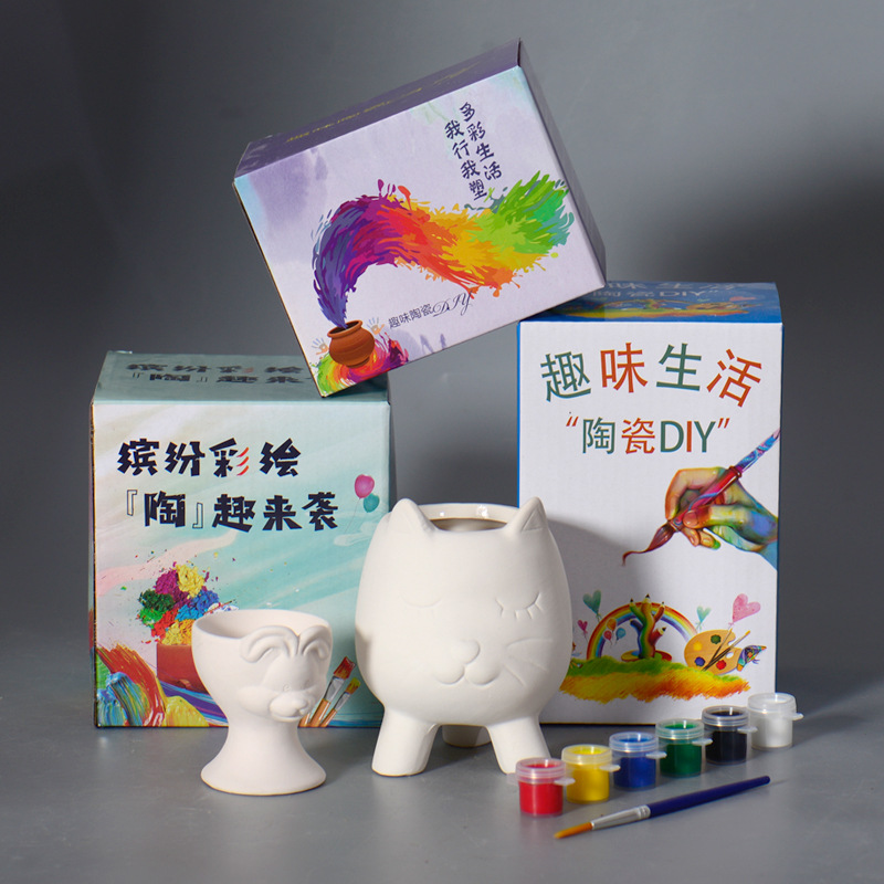 Carefully Selected Hand-Painted Flower Pots, Unglazed DIY Pots, Succulent Plants, Children's Educational Graffiti Ceramic Painting Thumb Pots, European and American Style Painted Pots