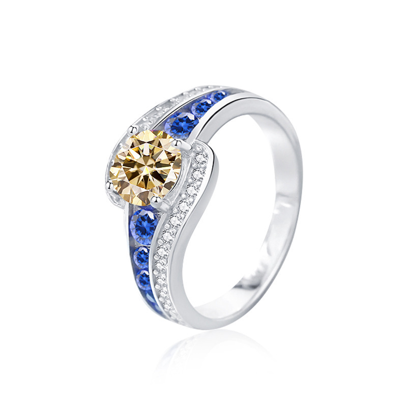 Anillo de diamante de Mosan mujer s925 plata esterlina cruzada joyería de lujo ligera europea y americana anillo de zircón azul incrustado