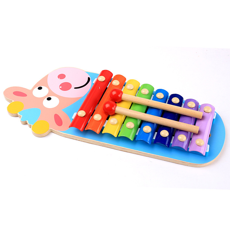 Montessori de madera de dibujos animados animal de ocho tonos de piano instrumento musical de percusión Infantil Educación Preescolar juguete educativo lote