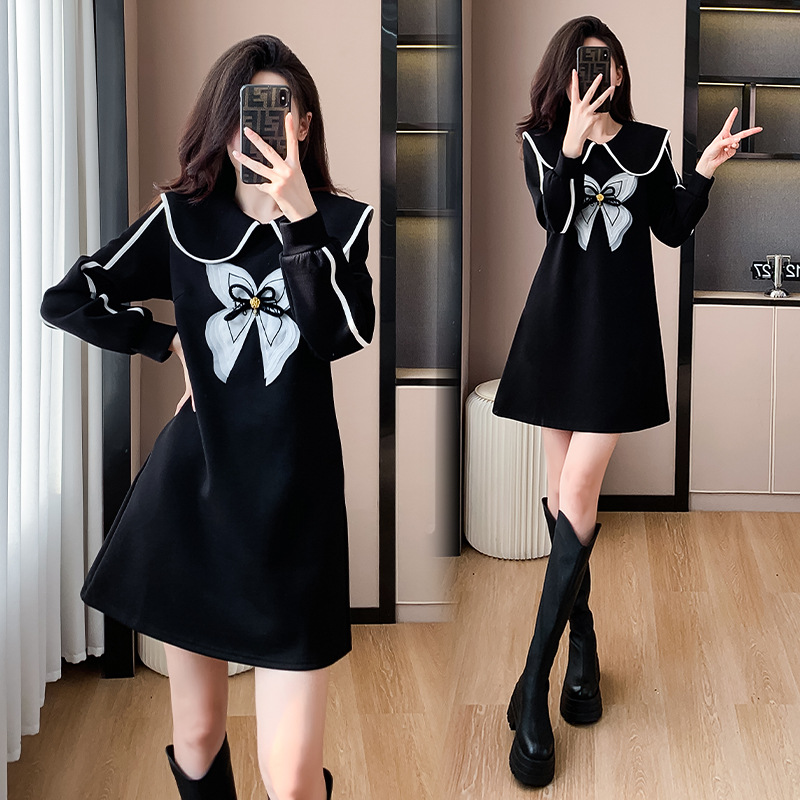  冬  S-4XL 大きいサイズ ワンピース（2タイプ：ノーマル、裏起毛）