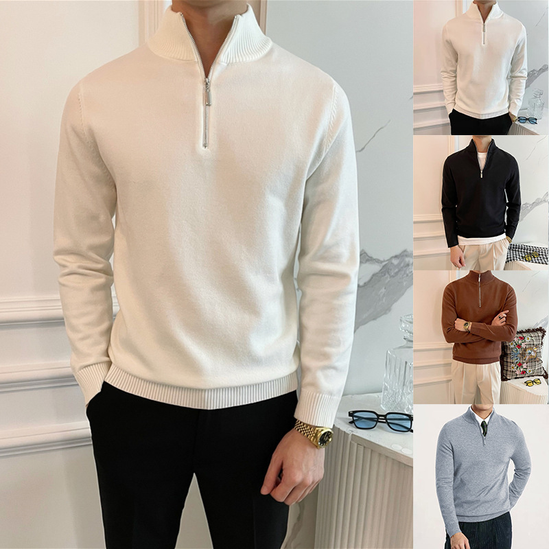 Autumn and Winter New Half-Zip Long-Sleeved Knitwear Men's Business Slim Solid Color Bottoming Shirt Foreign Trade Cross-Border Wholesale Autumn and Winter New Half-Zip Long-Sleeved Knitwear Men's Business Slim Solid Color Bottoming Shirt Foreign Trade Cross-Border Wholesale