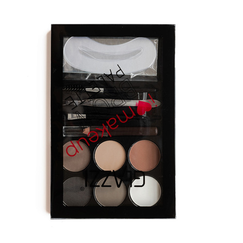 Cross-border new 6-color brow powder with brow pencil, brow stickers, brush makeup tools set, color cosmetics wholesale