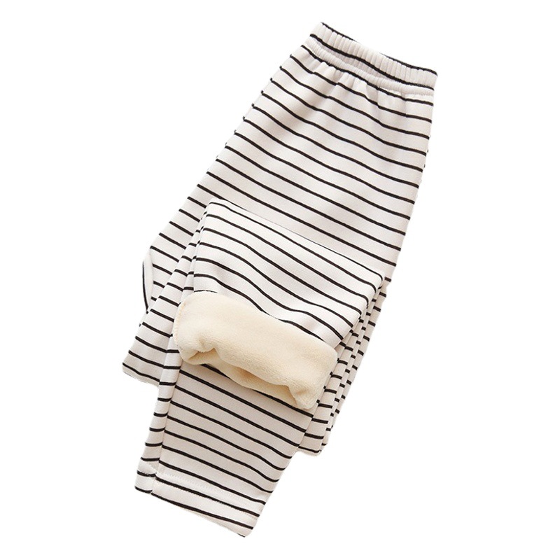 2023 Children's Warm Pants Autumn and Winter Baby Plus Velvet Thickened Autumn Pants Children's Striped Bottoming Pajama Pants