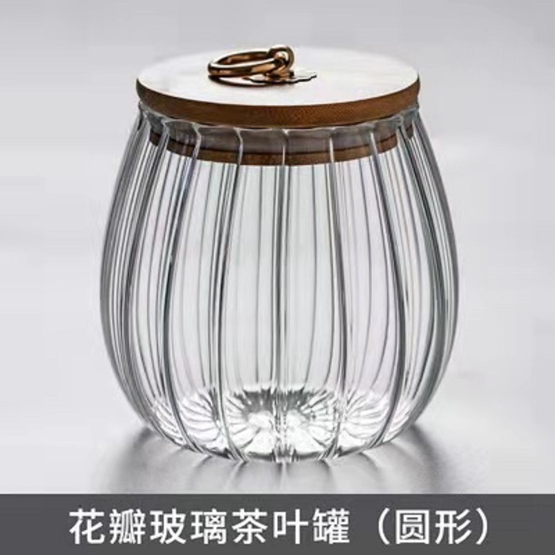 Jarra de té de vidrio tarro de almacenamiento doméstico transparente pétalos creativos tarro de té de estilo japonés té pu'er tarro de té sellado