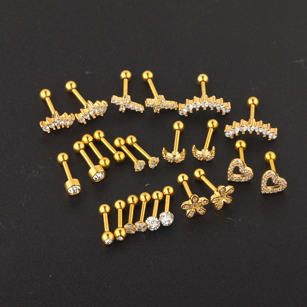 Ear Cartilage Rings & Studs Piercing Type 1 Set Ear Cartilage Rings & Studs Simple Style Solid Color 304 Stainless Steel Inlay Zircon Ear Cartilage Rings & Studs