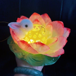 中秋节发光莲花灯兔子灯笼手提荷花灯笼闪光古风灯笼手工小花灯