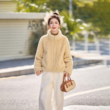环保皮毛一体外套2025女冬季加厚保暖立领仿皮草毛绒上衣 HE5540