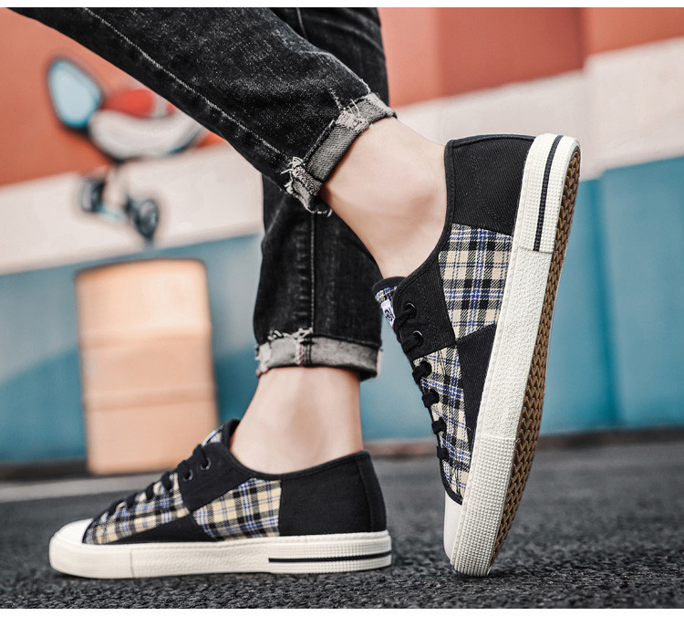 European canvas shoes men's low-top summer breathable 2023 new light luxury casual shoes trendy versatile plaid board shoes_voghion.com