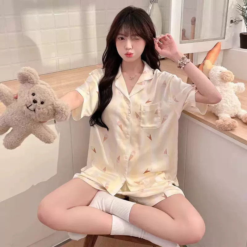 冰淇淋睡衣女2025新款夏季天薄款纯棉高级感短袖大码家居服套装女