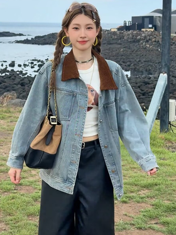 港风牛仔休闲美式复古日系工装风衣长款男女宽松上衣潮牛仔外套潮|undefined