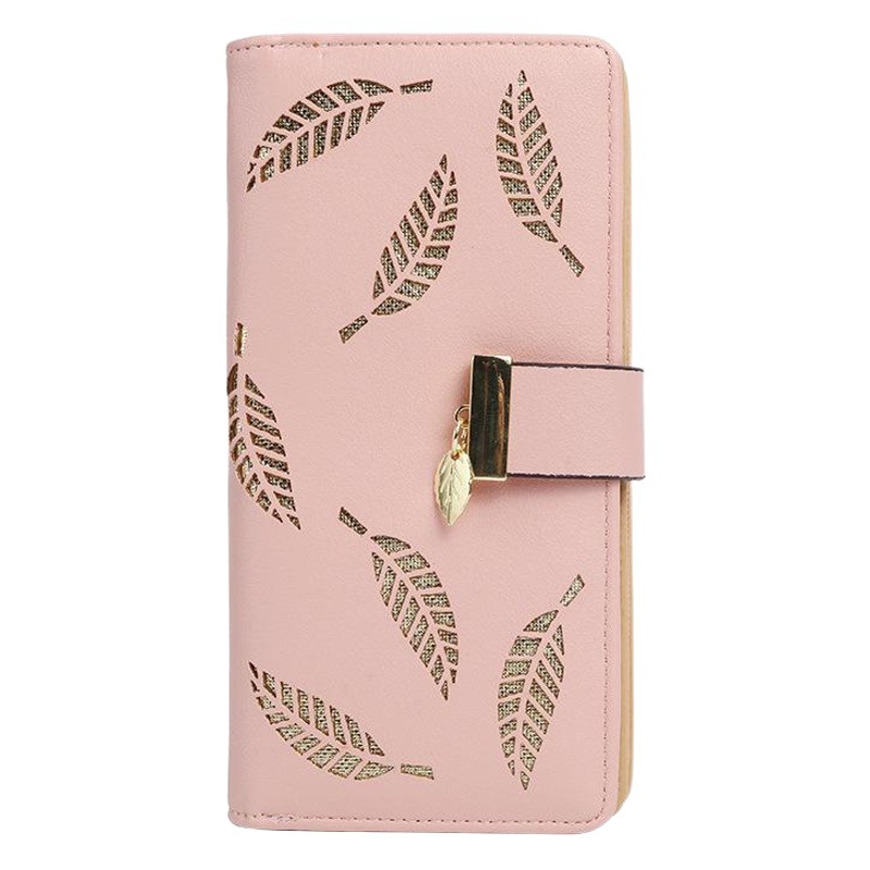 Cartera larga de moda para mujer, versión coreana 2025, con diseño de hoja hueca y cierre de cremallera. Bolso de mujer con diseño hueco.