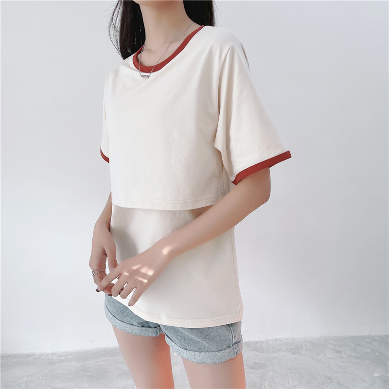 95 % Baumwolle, Umstands-Mutter-Still-T-Shirts, Stillen, Schwangerschaft, Rundhalsausschnitt, kurze Ärmel, Out Wear Still-T-Shirt – Detail 20