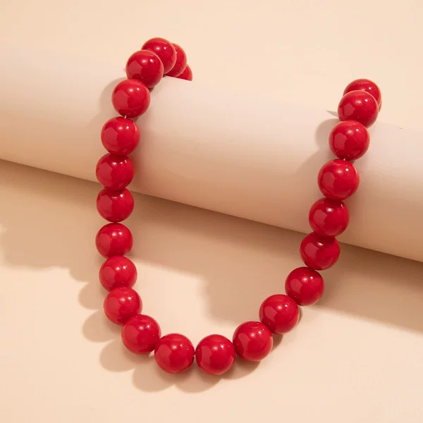 14mm European and American Necklace Accessible Luxury Niche Design Cross-Border Beaded Necklace Acrylic Red Round Bead Jewelry Women's High-End