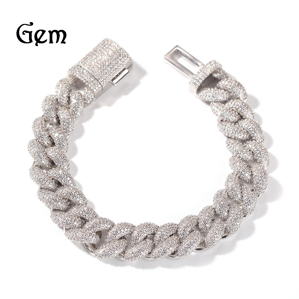 Bracciale cubano hip-hop europeo e americano con diamanti da uomo, 14 mm, versatile, tridimensionale, alla moda, con zirconi spessi_voghion.com