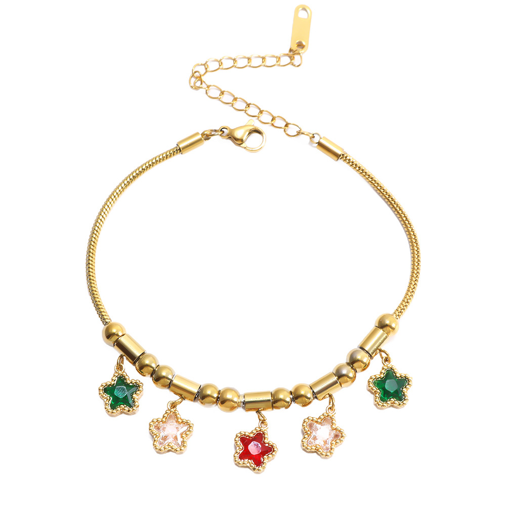 European And American Cross-Border Star Flower Butterfly Stainless Steel New Beaded Bracelet Emerald Zircon Fashion_voghion.com