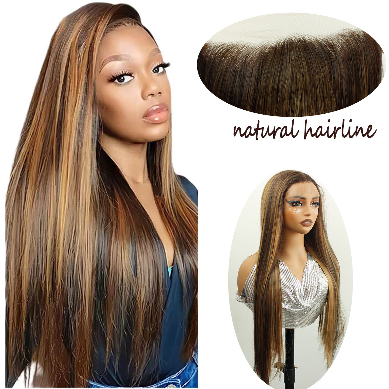 Piano de color lace wig Piano de color frente encaje simulación top completo pelo recto peluca