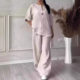 2024 Cross-border Foreign Trade Amazon Fashion European and American Women's Clothing Comfortable Loose Top Wide Leg Pants Casual Cotton and Linen suit