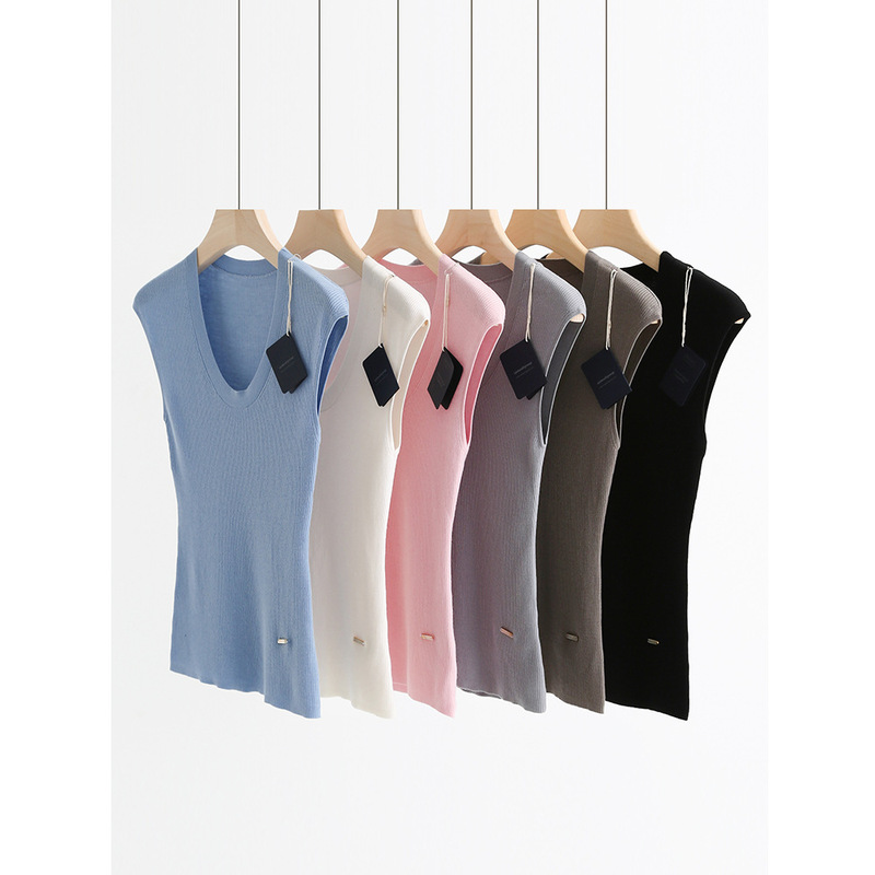 16-pin 60 120S Yangtze yarn worsted all wool U-neck shoulder sleeve sweater commuter slim top A9186