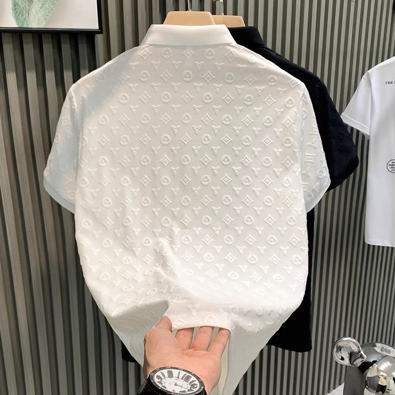 Camiseta POLO de verano Camiseta de manga corta Moda masculina Ligero de lujo Jacquard Casual Juventud Slim-fit Leeve Top