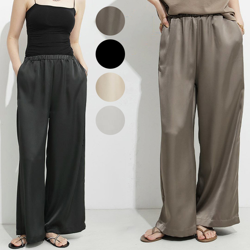 Japanese and Korean Style Autum New Drapedy Casual Pants for Small Women, High-End, Lazy, Pure Color, Loose Pants, Wide-Leg Pants