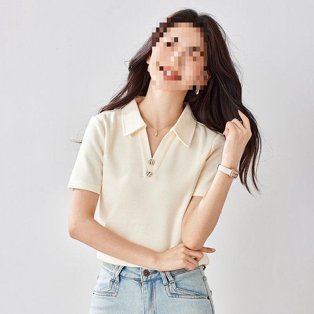 2025夏季新款Polo领短袖t恤女修身显瘦正肩体恤休闲上衣洋气小衫