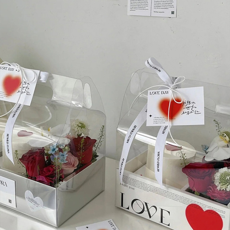 Caja de mano de San Valentín caja de mano plegable de pvc caja de mano ramo rectangular caja vacía embalaje de flores caja de regalo de frutas