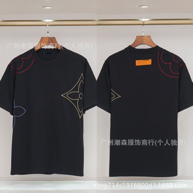 现货跨境奢潮驴家高品质L满印字母短袖外贸经典款圆领男女宽松T恤|undefined