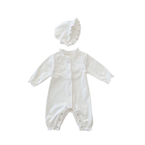 ins Spring and Autumn Fungus Collar Lace Newborn Infants and Girls Baby Lace Long Sleeve Jumpsuit Long Climbing