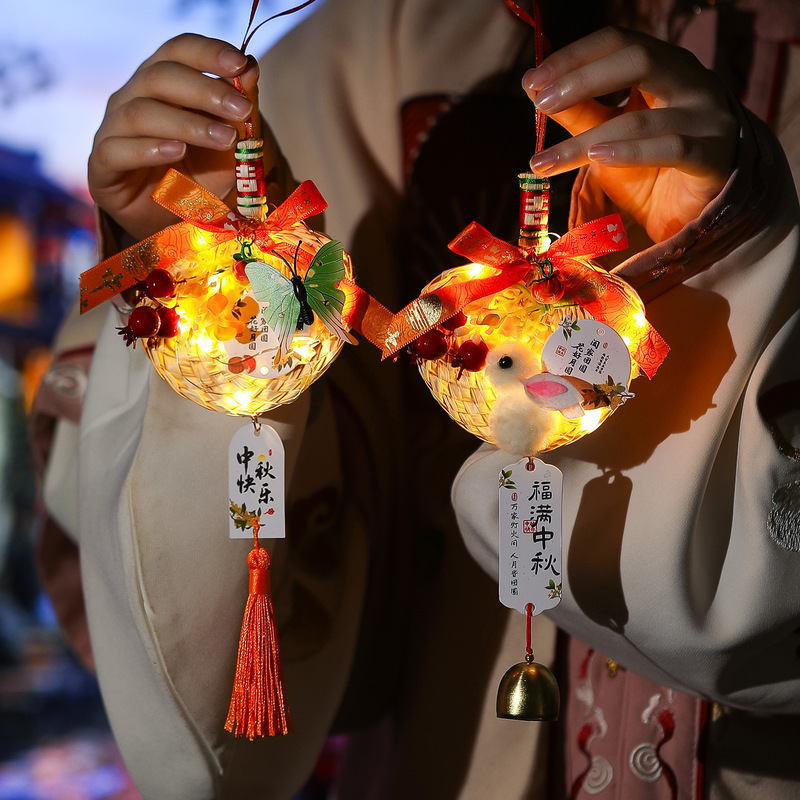中秋节装饰古风蒲扇挂件仪式感氛围挂饰竹编小灯笼创意花灯伴手礼|undefined