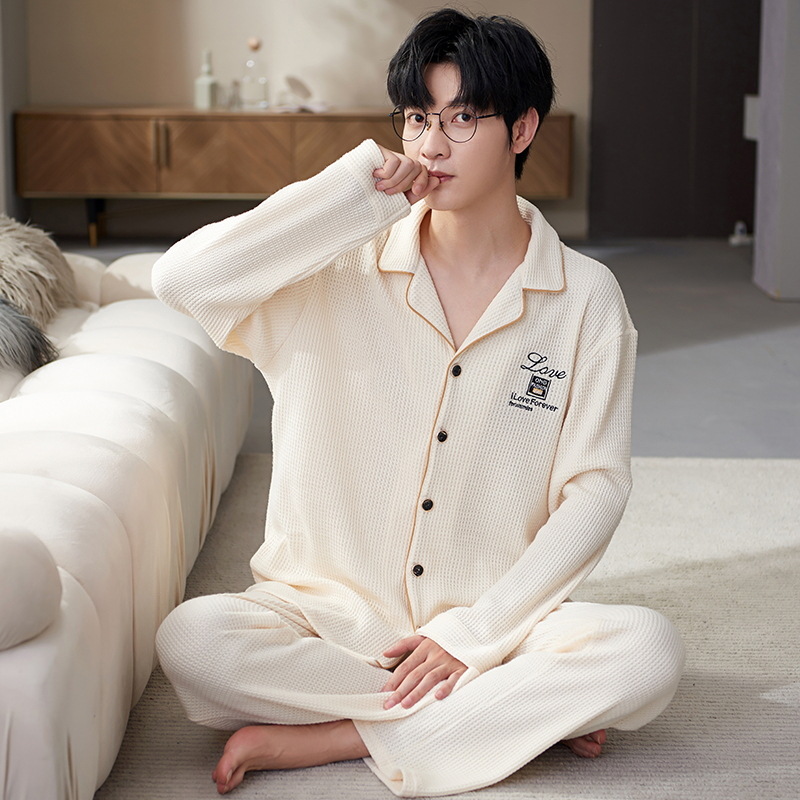 남자 잠옷 봄과 가을 면 긴 소매 가디건 주니어 만화 옷깃 가을과 겨울 가정복 학생 정장