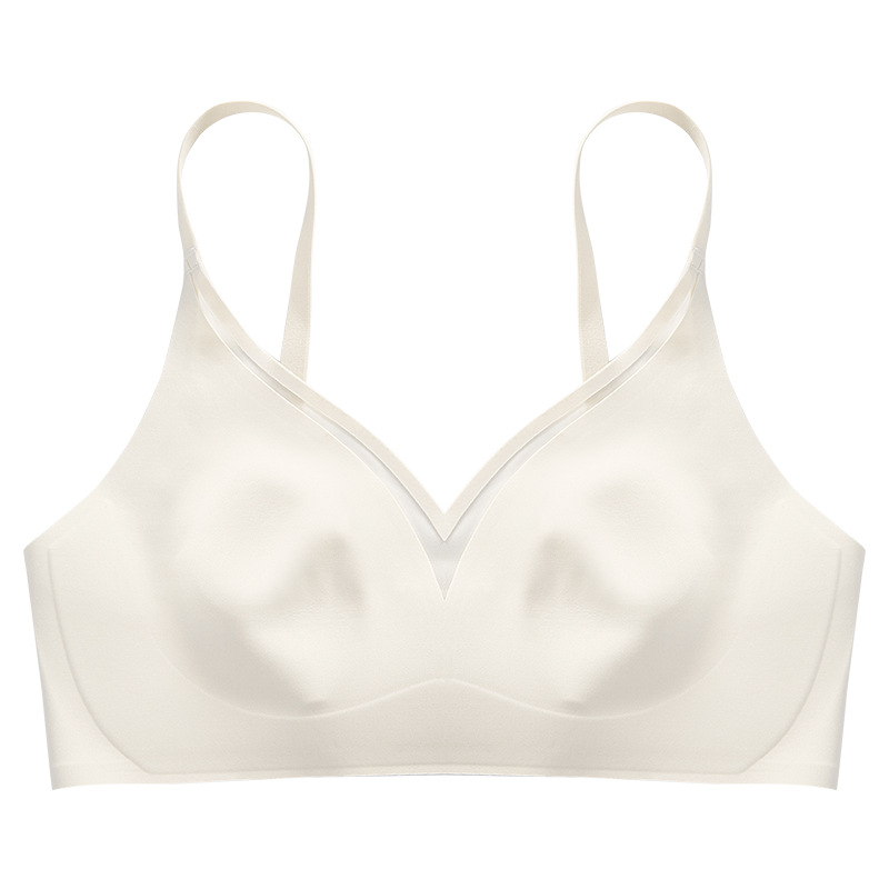 9003 Copas fijas redondas pequeñas en V profundas sexy, sujetador anticonvexo, ropa interior brillante que no deja marcas, sujetador de senos liflado
