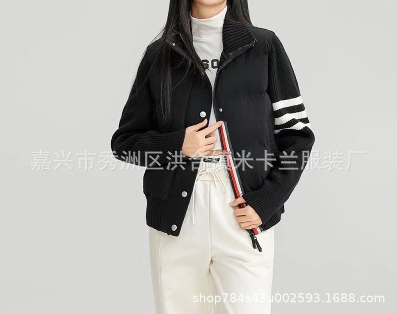 羽绒服女2025年冬季新款韩版宽松加厚拼接三条杠立领白鸭绒外套|undefined