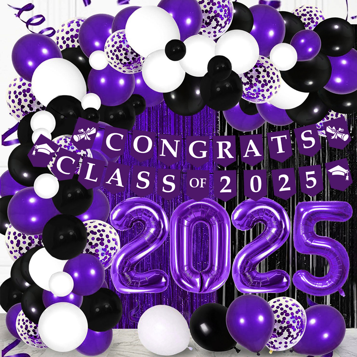 Globos de temporada de graduación, globos de látex, fiesta de decoración, combinación de película de aluminio redonda de 10 pulgadas, globos digitales azules al por mayor