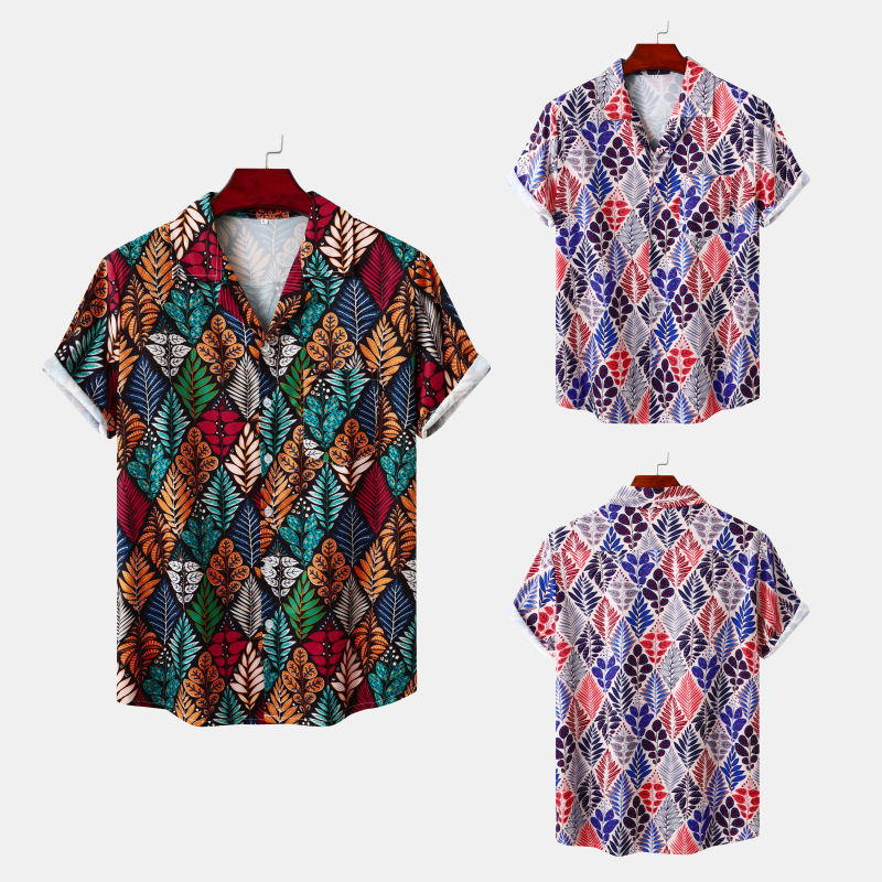 Camisa de playa de manga corta para hombre, holgada, informal, con solapa y estampado, talla grande._voghion.com
