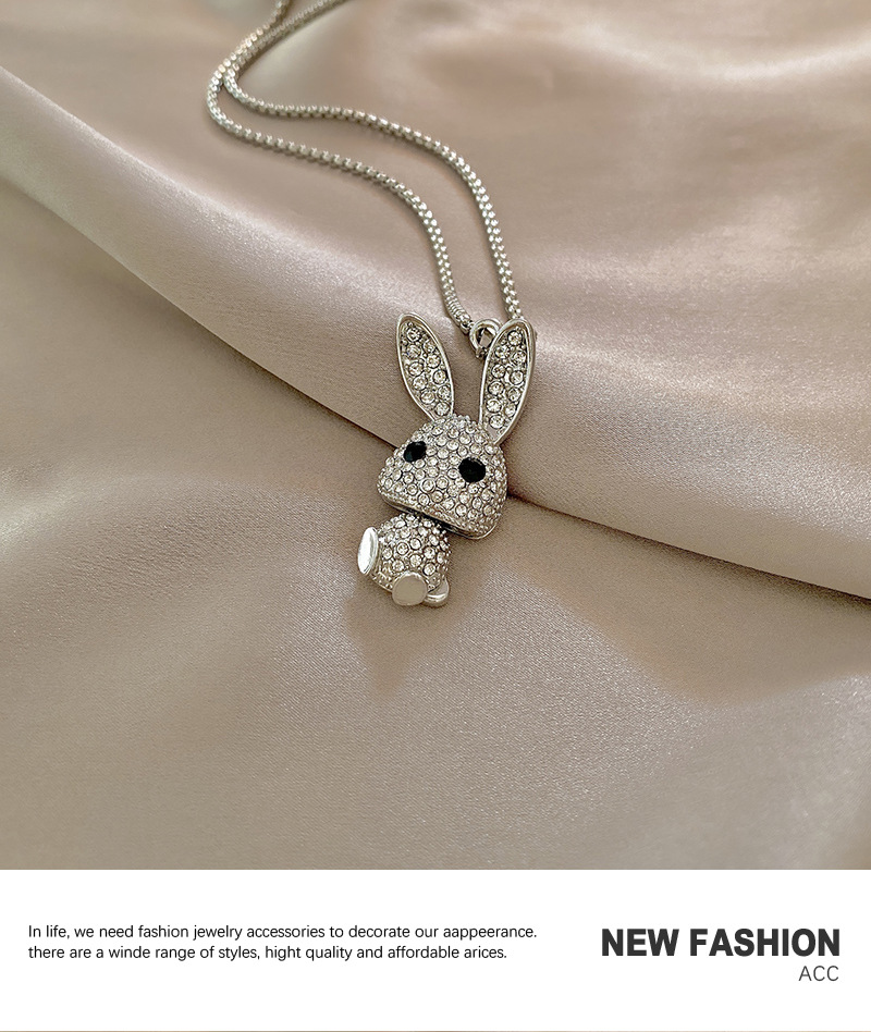 Personalized Fashion Hip-hop Rabbit Necklace Full Of Diamond Trend Pendant Temperament Sweater Chain display picture 6