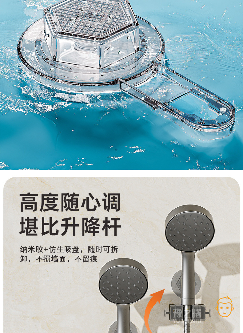 Universal suction cup showerhead bracket, a no-drilling fixation wonder, adjustable showerhead base, mobile for household use undefined