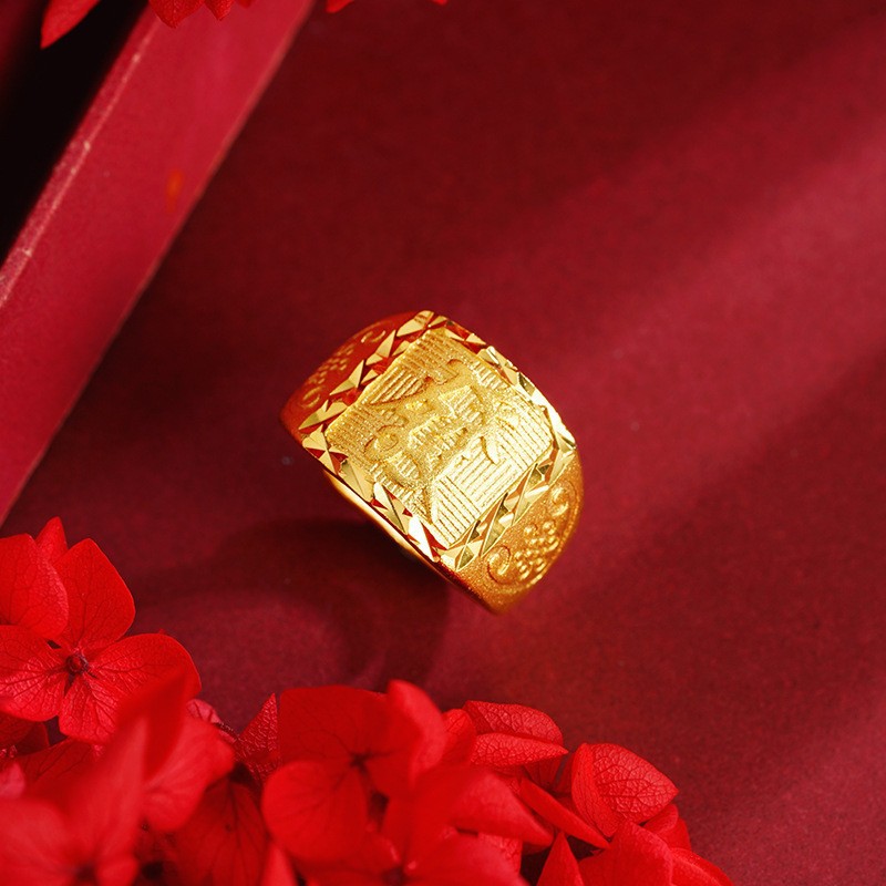 黄銅の金メッキの福の金儲けの指輪の男性の多種類の車の花は宝の蛇口の関公の戒子の金メッキの指輪を招きます。