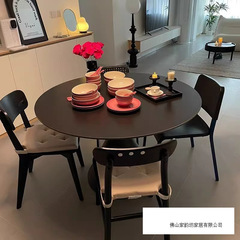 法式洽谈桌岩板圆形餐桌纯白色现代简约圆桌小户型家用饭桌椅组合